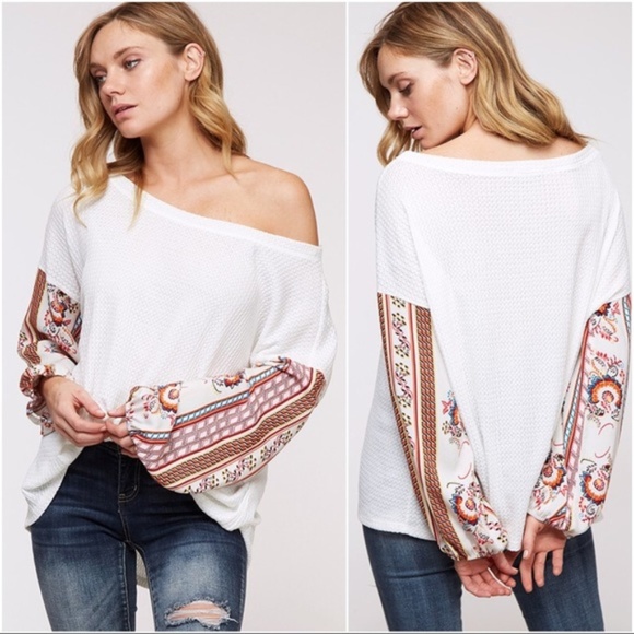 Infinity Raine Tops - Ivory Detail Sleeve Waffle Knit Tunic